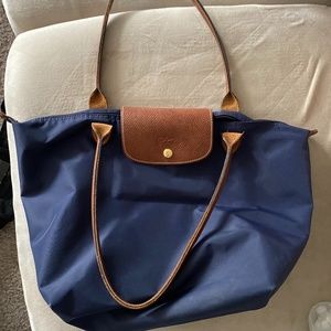Longchamp Navy and Brown Shoulder Bag